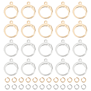 80Pcs 2 Colors 304 Stainless Steel Leverback Earring Findings, with Horizontal Loops, 100Pcs Open Jump Rings, Golden & Stainless Steel Color, 14.5x12.5x2mm, Hole: 1.2mm, 40Pcs/color