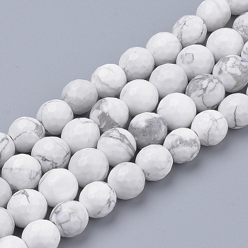 Natural Howlite Beads Strands, Faceted, Round, 8~8.5mm, Hole: 1mm, about 47pcs/strand, 15.5 inch