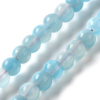 Handmade Lampwork Beads, Round, Light Blue, 7~7.5x6~6.5mm, Hole: 1.2mm, about 102~104pcs/strand, 25.59~26.38''(65~67cm)