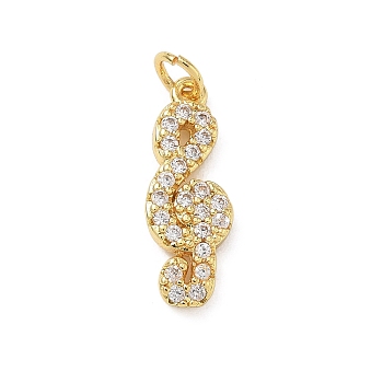 Brass Micro Pave Clear Cubic Zirconia Pendants, Musical Note Charms, Rack Plating, Long-Lasting Plated, Lead Free & Cadmium Free, Real 18K Gold Plated, 20.5x7.5x3mm, Hole: 3mm