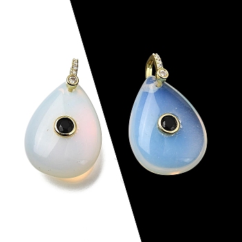 Opalite Pendants, Teardrop Charms with Brass Micro Pave Cubic Zirconia Findings, Golden, 25.5x18.5x10.5mm, Hole: 7x5mm