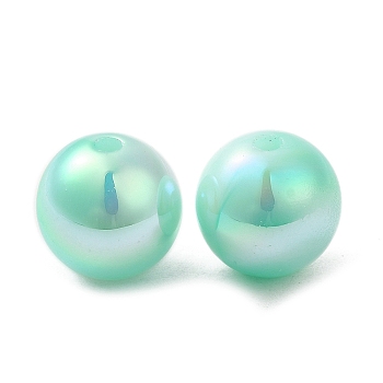 Iridescent ABS Plastic Beads, Round, Aquamarine, 12x11.5mm, Hole: 2mm