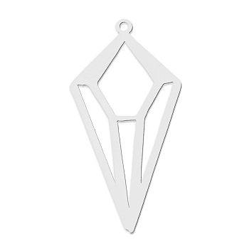 201 Stainless Steel Pendants, Laser Cut, Quadrangle, Stainless Steel Color, 39x20x1mm, Hole: 1.6mm