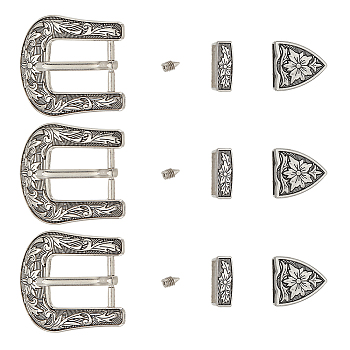 Belt Alloy Buckle Sets, include Roller Buckle, Rectangle Silder Charm, Triangle Zipper Stopper, Antique Silver, 46x42x32mm