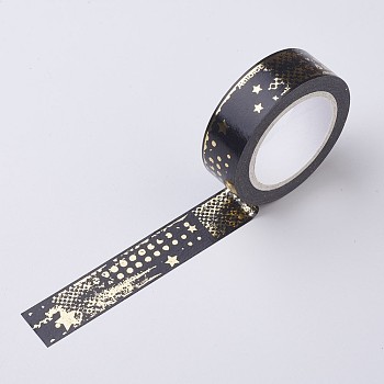 DIY Scrapbook Decorative Paper Tapes, Adhesive Tapes, Star and Moon, Black, 15mm