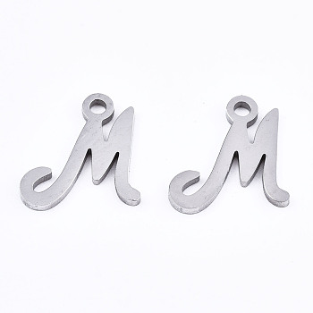 201 Stainless Steel Charms, Laser Cut, Alphabet, Stainless Steel Color, Letter.M, 11x9.5x1mm, Hole: 1.4mm