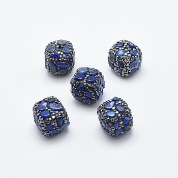Natural Lapis Lazuli Beads, with Polymer Clay Rhinestone, Cube, 16~17x16~17x16~17mm, Hole: 0.8mm