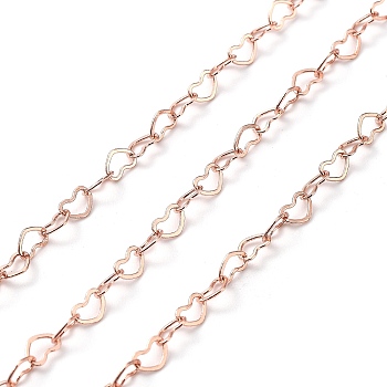 Brass Heart Link Chain, Soldered, with Card Paper, Long-Lasting Plated, Rose Gold, 5x3.5x0.3mm