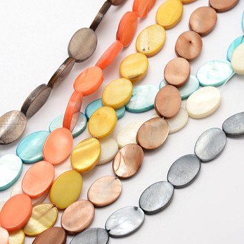Dyed Oval Natural Freshwater Shell Beads Strands, Mixed Color, 16x10x2mm, Hole: 1mm, about 26pcs/strand, 14.5 inch