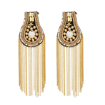 2Pcs Fashionable Tassel Epaulettes, Shoulder Badge, with Iron Chains & Pin, Cloth Findings, Golden, 236mm