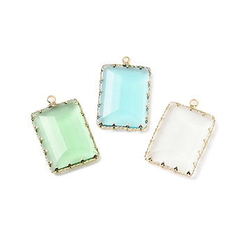 Brass with K9 Glass Pendants, Light Gold, Rectangle Charms, Mixed Color, 30.5x19x4.5mm, Hole: 1.6mm