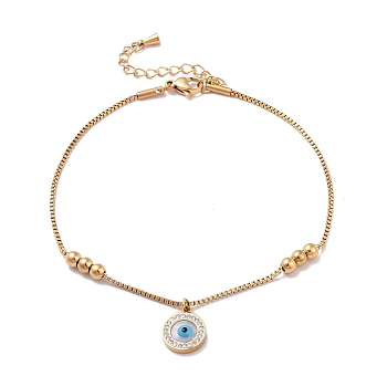 Synthetic Shell Evil Eye Charm Bracelet with Crystal Rhinestone, Ion Plating(IP) 304 Stainless Steel Jewelry for Women, Golden, 8-5/8 inch(22cm)