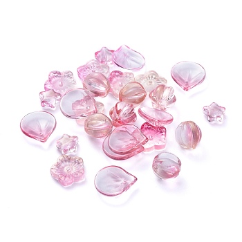 Electroplate Transparent Glass Beads, Mixed Shapes, Pink, 5~21x6~14x3~10mm, Hole: 0.9~1.2mm
