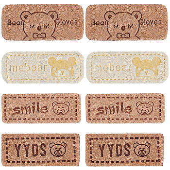 80Pcs 4 Styles Cartoon Style Bear Pattern PU Leather Label Tags, for DIY Jeans, Bags, Shoes, Hat, Suitcase Accessories, Mixed Color, 12~17.5x15~30x1~1.5mm, 20pcs/style