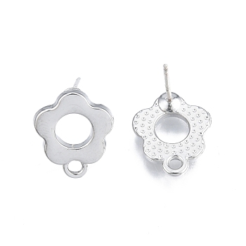 Alloy Stud Earring Findings, with Horizontal Loops and 304 Stainless Steel Pins, Flower, Cadmium Free & Nickel Free & Lead Free, Platinum, 13x11mm, Hole: 1.6mm, Pin: 0.7mm