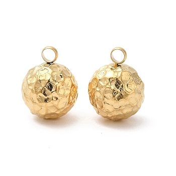 304 Stainless Steel Pendants, Textured, Ball Charm, Real 18K Gold Plated, 10x8mm, Hole: 1.8mm