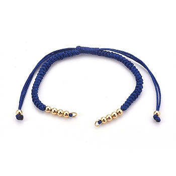 Nylon Cord Braided Bracelet Making, with Brass Beads, Golden, Prussian Blue, 10-1/4 inch~11-7/8 inch(26~30cm), 3mm