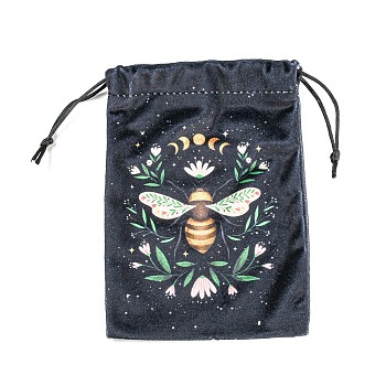 Butterfly Print Velvet Storage Bags, Drawstring Pouches Tarot Card Packaging Bag, Rectangle, Medium Sea Green, 17.9x13cm