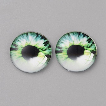 Glass Cabochons, Half Round/Dome with Eye Pattern, Light Green, 25x6mm