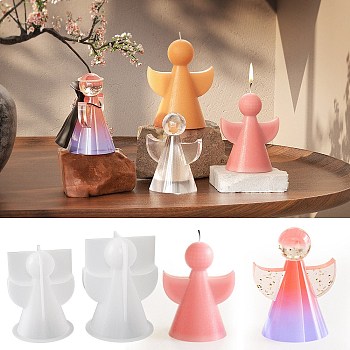 Angel Silicone Statue Candle Molds, Resin Casting Tray Molds, For UV Resin, Epoxy Resin Craft Making, White, 90x69mm, Inner Diameter: 54mm