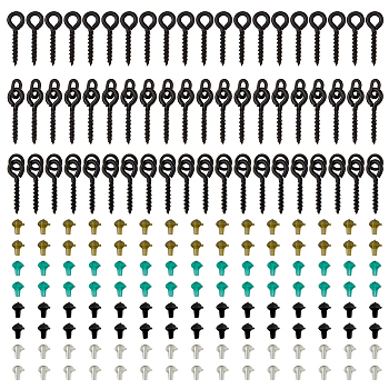 Fishing Accessories Sets, Including 120Pcs Plastic Fishing Bait Stop Beads, Fishing Hook Stoppers and 60Pcs Brass Screw Eye Pin Peg Bails, Mixed Color, Bait Stop Beads: 3x2.5mm, Hole: 0.6mm, Peg Bails: 12~12.5x3~4x1mm