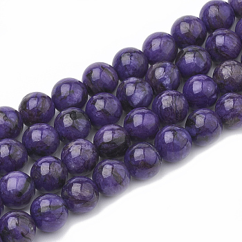 Natural Chalcedony Beads Strands, Imitation Charoite, Dyed & Heated, Round, 10mm, Hole: 1mm, about 37~38pcs/strand, 14.96~15.35 inch(38~39cm)