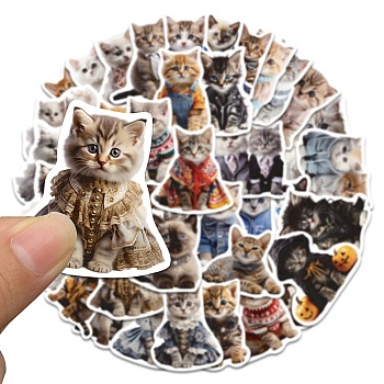 50Pcs Cat Shape PVC Self Adhesive Stickers, Waterproof Decals for Laptop, Bottle, Luggage Decor, Mixed Color, 49~69x47~57x0.2mm