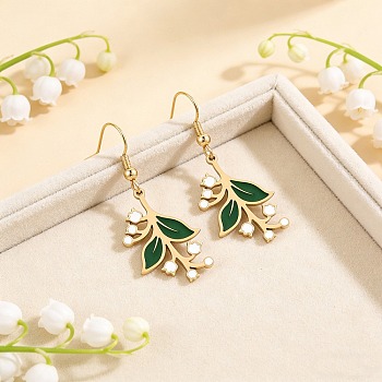 304 Stainless Steel Dangle Earrings, Flower, with Enamel, Real 18K Gold Plated, 40~41x14.5mm