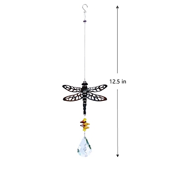 Glass Suncatchers, Stainless Steel Hanging Ornaments Home Garden Decoration, Dragonfly, 320mm