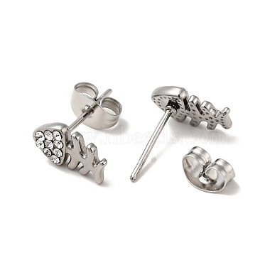 Rhinestone Fishbone Stud Earrings with 316 Surgical Stainless Steel Pins(EJEW-A081-13P-02)-2