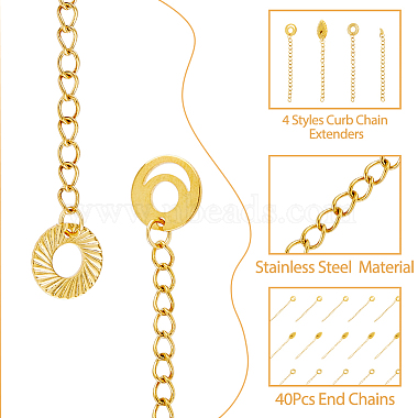 Ion Plating(IP) DICOSMETIC 40 Strands 4 Style 304 Stainless Steel Curb Chain Extenders(STAS-DC0014-21)-5