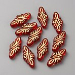 Plating Transparent Acrylic Beads, Golden Metal Enlaced, FireBrick, Rhombus, 30x14x5.5mm, Hole: 1.4mm(OACR-WH0042-03B)