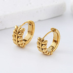 304 Stainless Steel Hoop Earrings for Women, Leaf, Golden, 15mm(VK8456)