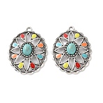 Bohemia Tibetan Style Alloy & Enamel & Synthetic Turquoise Pendants, Oval Charms, Antique Silver, Colorful, 33x25.5x5.5mm, Hole: 2mm(FIND-T074-05AS)