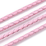 Braided Cowhide Leather Cord, Leather Rope String for Bracelets, Pink, 4mm, about 5.46 yards(5m)/roll(NWIR-N005-01Q-4mm)