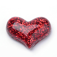 Resin Cabochons, with Glitter Powder, Heart, Red, 16.5x21.5x6~7mm(CRES-Q197-55B)