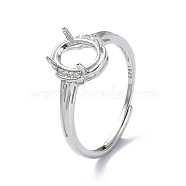 Adjustable 925 Sterling Silver Ring Components, with Cubic Zirconia, For Half Drilled Beads, Real Platinum Plated, 1.5~2mm, Inner Diameter: 18mm(STER-K179-29P)