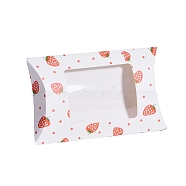 Paper Pillow Boxes, Gift Candy Packing Box, with Clear Window, Strawberry Pattern, White, 12.5x7.6x2.2cm(X-CON-G007-03A-11)