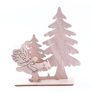 Undyed Platane Wood Home Display Decorations, Christmas Tree with Boy, BurlyWood, 136.5x42.5x149mm, 3pcs/set(DJEW-F006-01)