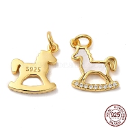 925 Sterling Silver Micro Pave Cubic Zirconia Charms, Rocking Horse Charm, with Shell & Jump Ring & 925 Stamp, Real 18K Gold Plated, 13x11x2mm, Hole: 2.5mm(STER-I010-07G)