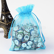 Organza Gift Bags with Drawstring, Jewelry Pouches, Wedding Party Christmas Favor Gift Bags, Deep Sky Blue, 12x9cm(OP-R016-9x12cm-17)