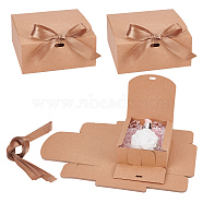 Square Kraft Paper Jewelry Gift Boxes, with Ribbon, for Anniversaries, Weddings, Birthdays, Sandy Brown, Finished Product: 11.5x11.5x5cm(CBOX-WH0003-35C)
