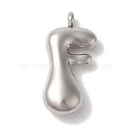 Non-Tarnish Ion Plating(IP) 304 Stainless Steel Pendants, Letter Charm, Stainless Steel Color, Letter F, 26.5x12.5x6mm, Hole: 2mm(STAS-M017-08P-06)