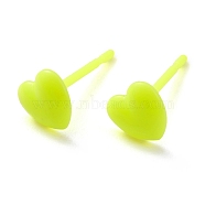 Eco-Friendly Plastic Stud Earrings, Heart, Green Yellow, 5.5x6x1.5mm, Pin: 0.8mm(EJEW-H120-03D-02)