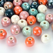 Pearlized Handmade Porcelain Round Beads, Mixed Color, 6mm, Hole: 1.5mm(PORC-S489-6mm-M)