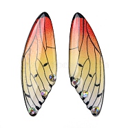 Transparent Epoxy Resin Cabochons, with Rhinestone, Wing, Goldenrod, 58x19x1.8~2.5mm(CRES-A053-02)