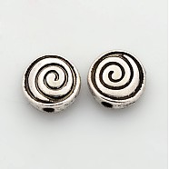 Tibetan Style Alloy Beads, Lead Free and Cadmium Free, Flat Round, Antique Silver, 8x8x4mm, Hole: 1mm(LF10741Y-NF)