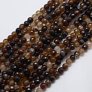 Natural Agate Round Beads Strand, Dyed, Faceted, Coconut Brown, 6mm, Hole: 1mm, about 62pcs/strand, 14.17 inch(G-L084-6mm-04)