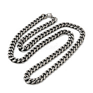 201 Stainless Steel Cuban Link Chain Necklace, Antique Silver, 23.70 inch(60.2cm)(NJEW-Z024-04AS)