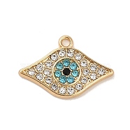 Alloy Pendants, with Rhinestone, Long-Lasting Plated, Evil Eye, Golden, 14x21x2mm, Hole: 1.5mm(ENAM-K069-38G)